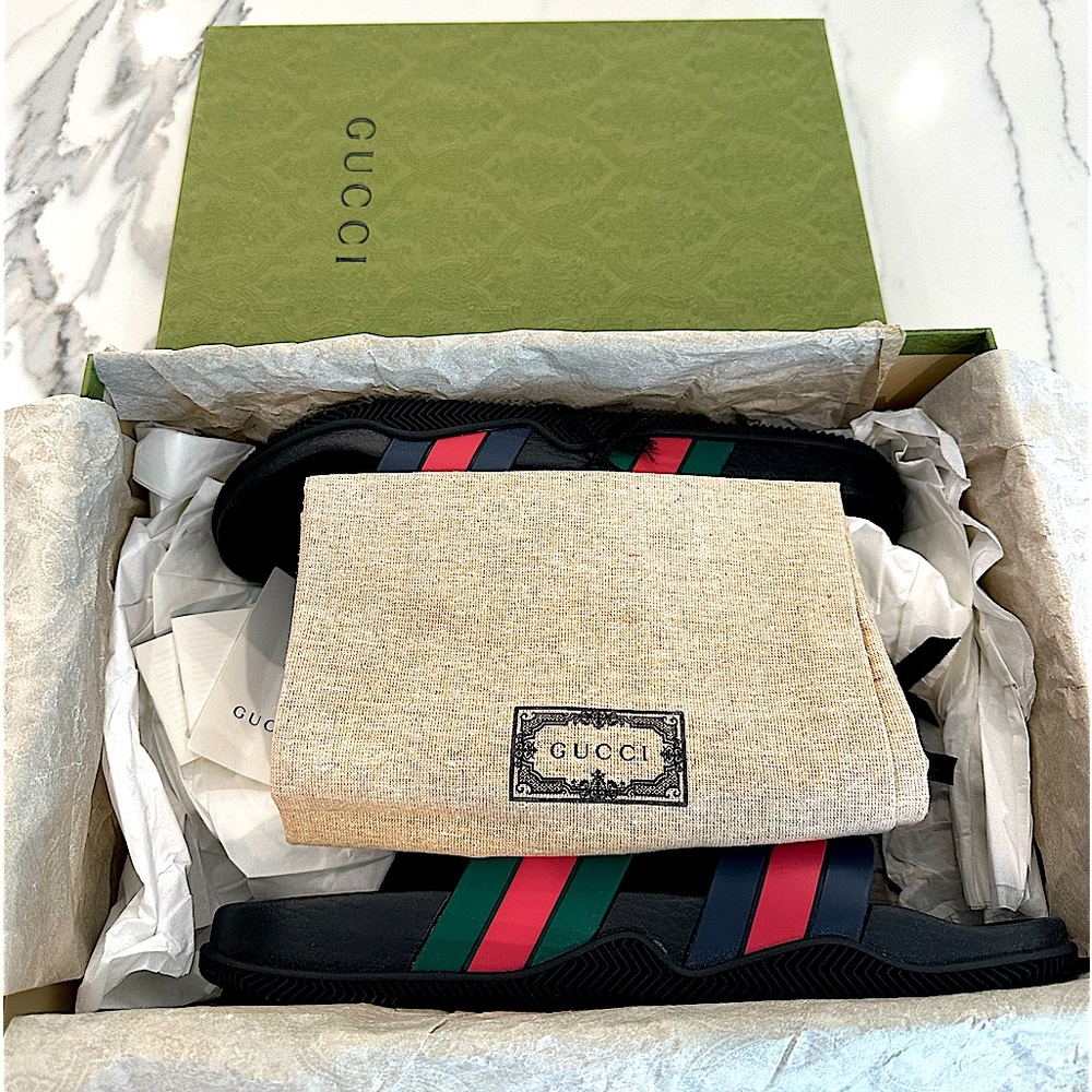Gucci Rubber Web Stripe Slide Sandals - Picture 7 of 8
